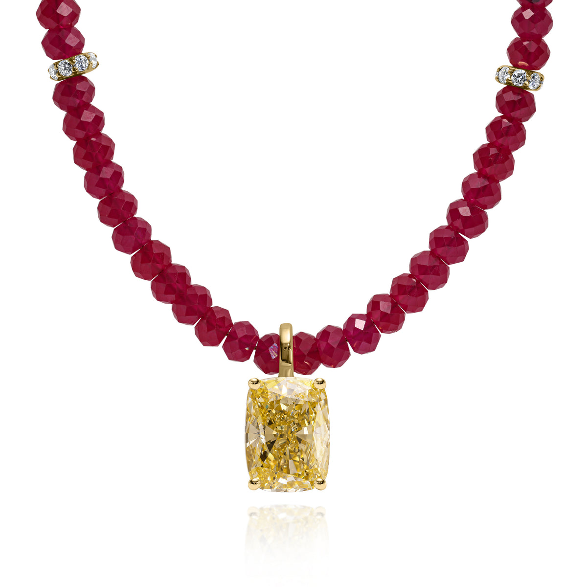 4ct Cushion Diamond Pendant & Red Rubi Necklace