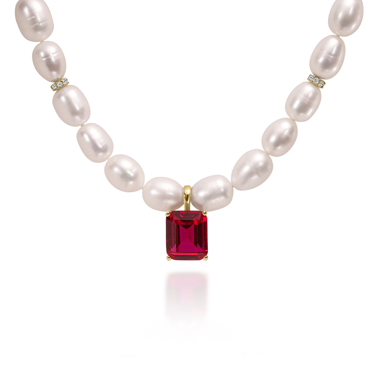 6ct Emerald Red Rubi & Pearls Necklace