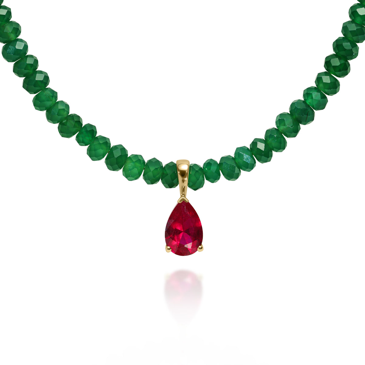 3ct Pear Red Rubi & Green Emerald Gemstone Necklace
