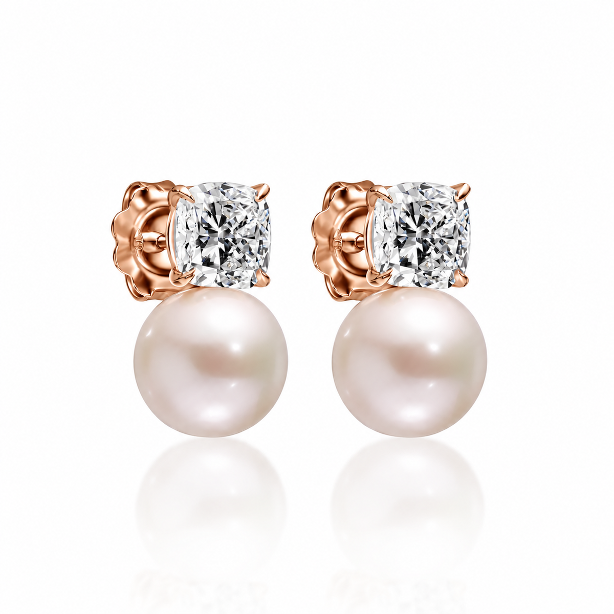 5.15ct Cushion Diamond & Pearls Earrings