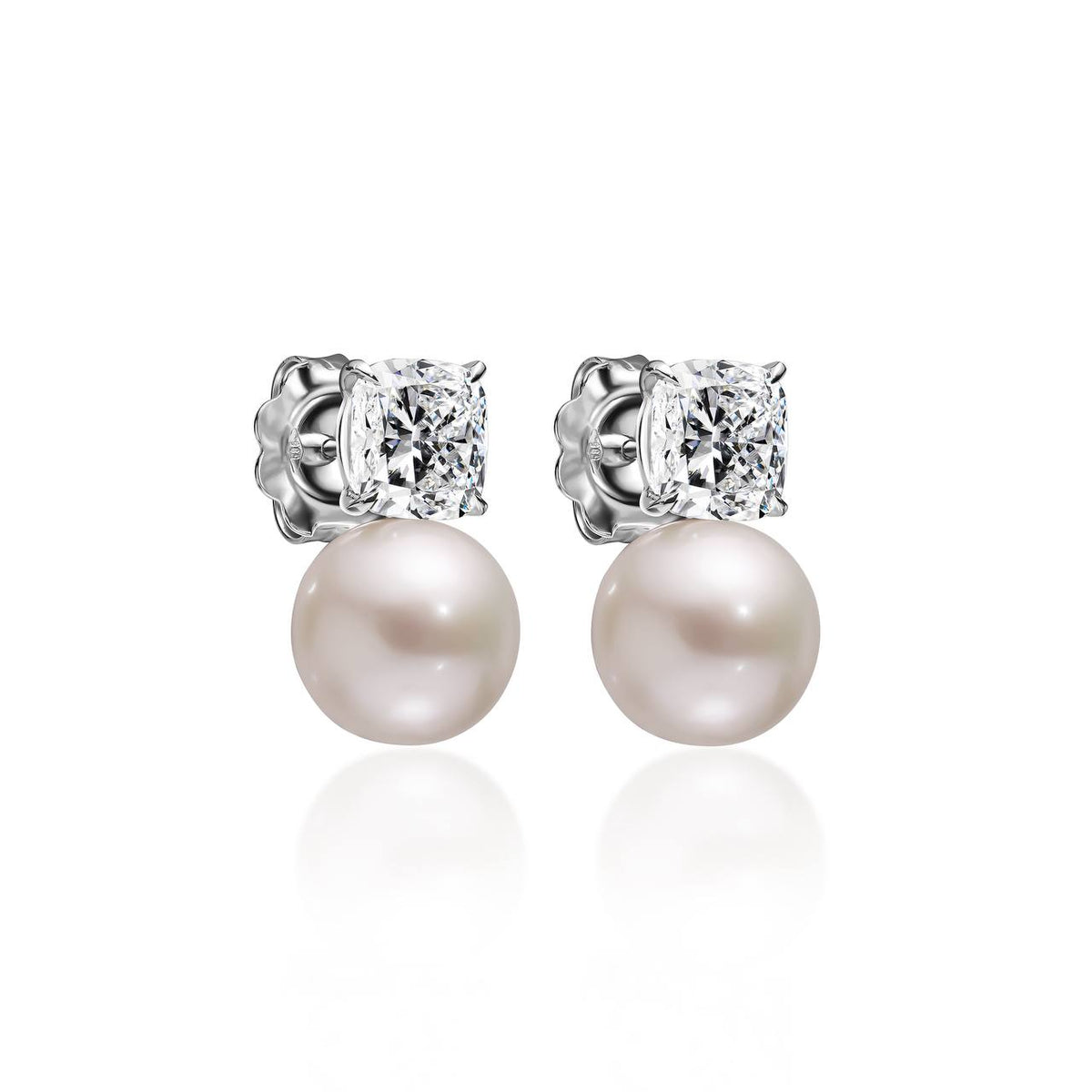5.15ct Cushion Diamond & Pearls Earrings