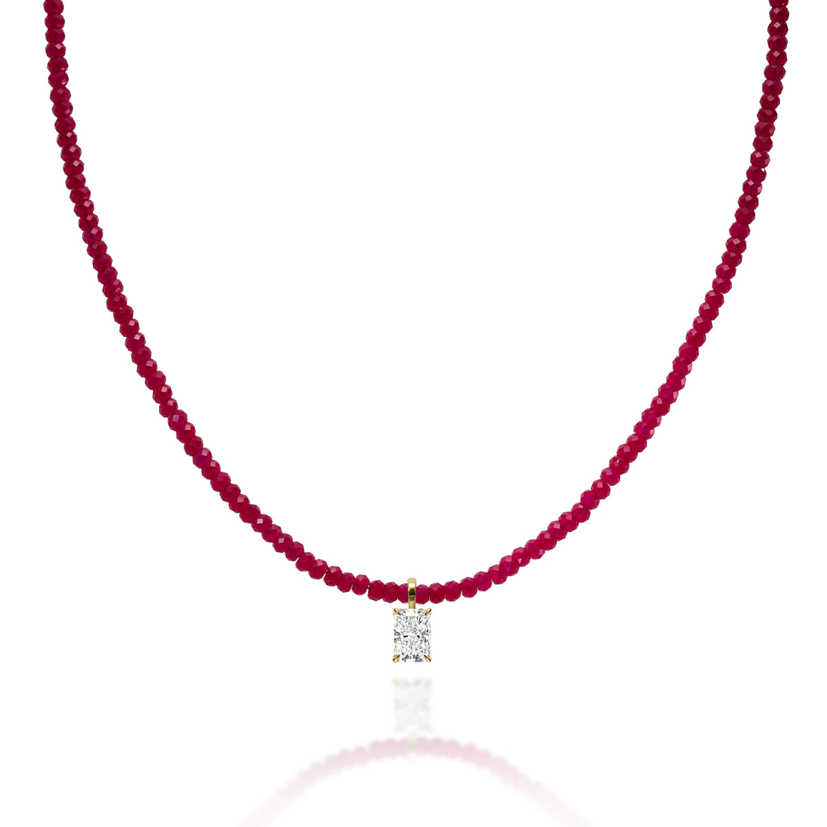 2ct Radiant Diamond & Red Rubi Necklace