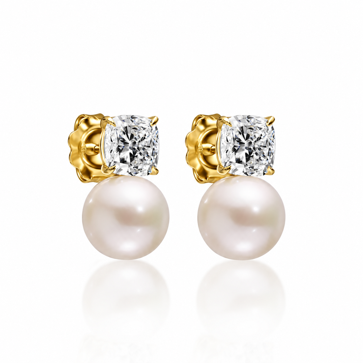 5.15ct Cushion Diamond & Pearls Earrings