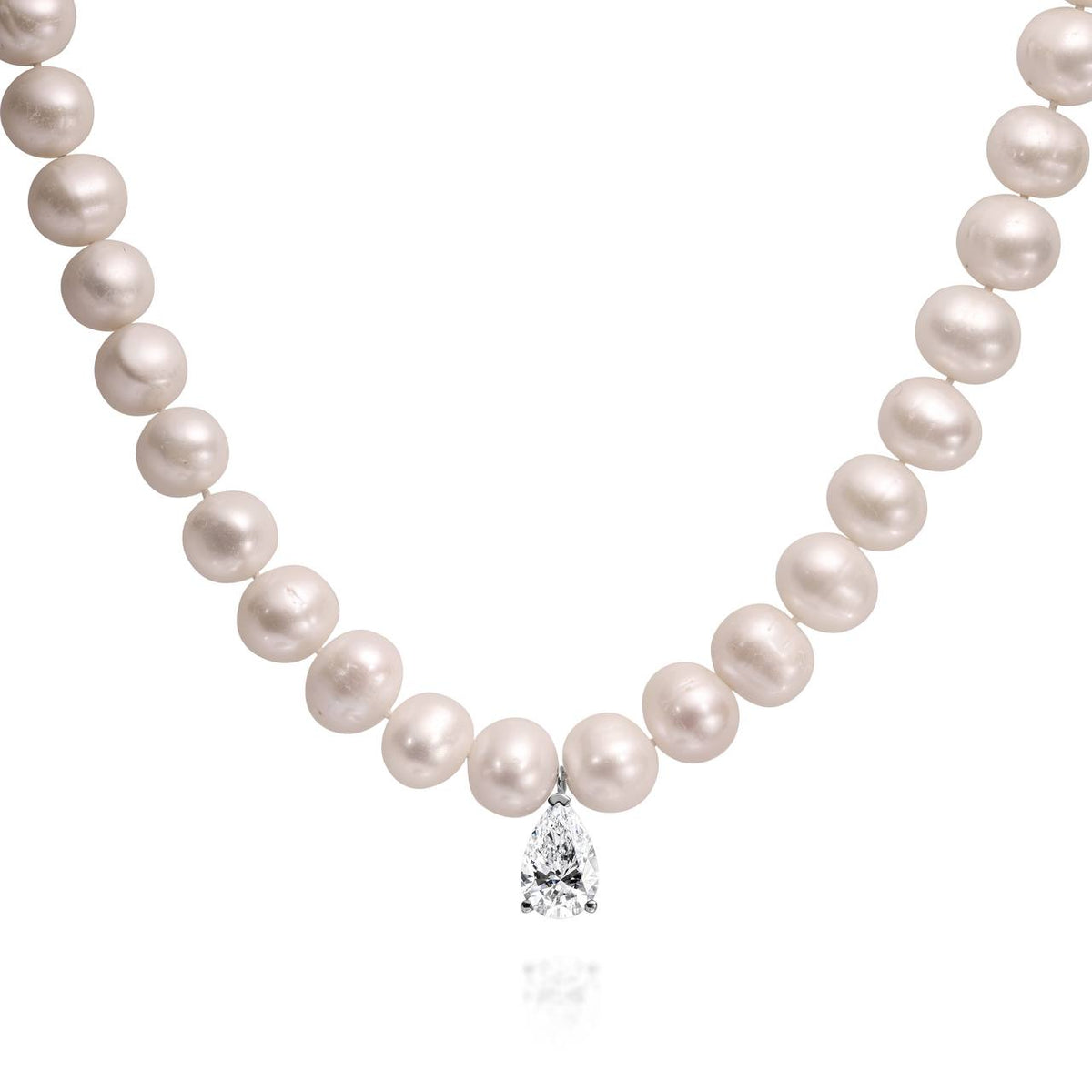 3ct Pear Diamond & Pearls Necklace